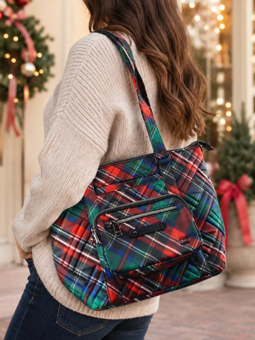 NEW ❤️ Lug Catamaran TARTAN PLAID Christmas Red Green Tote Crossbody w/ Anchor